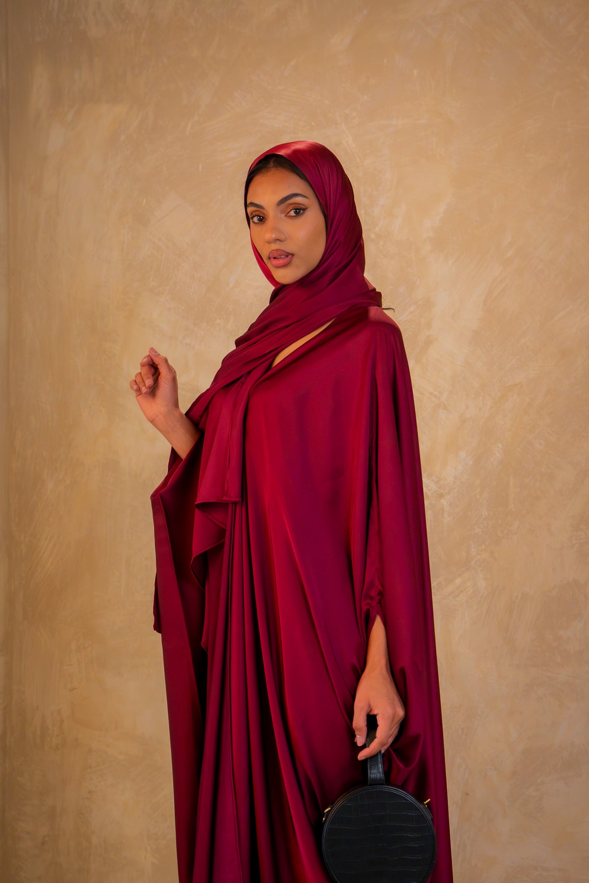 Pleated Wrap Abaya - Burgundy