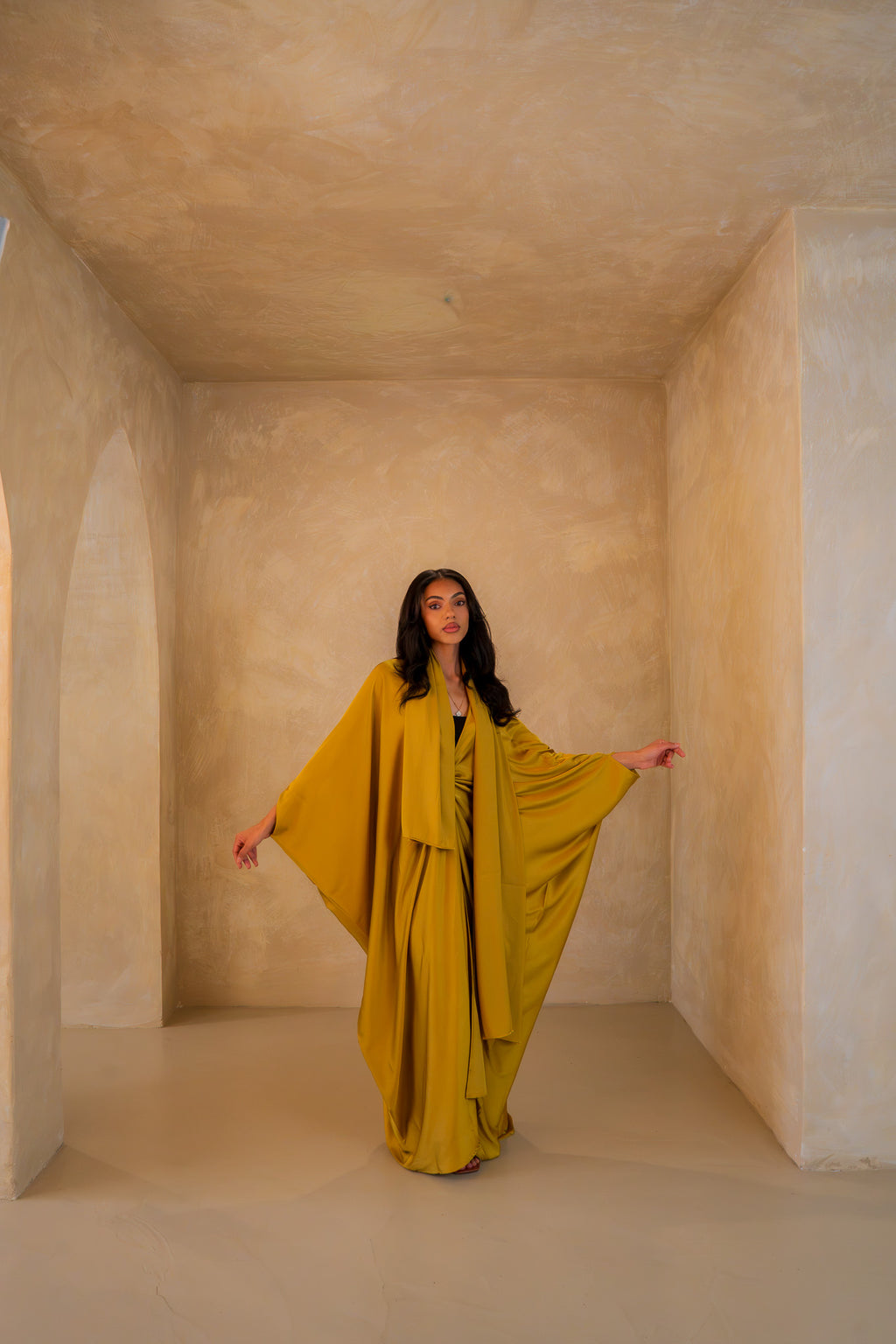 Pleated Wrap Abaya - Amber Glow