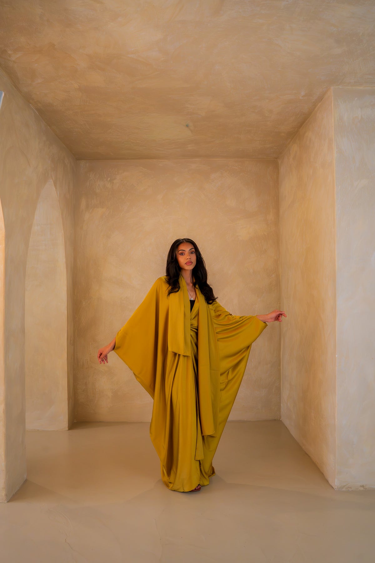 Pleated Wrap Abaya - Amber Glow