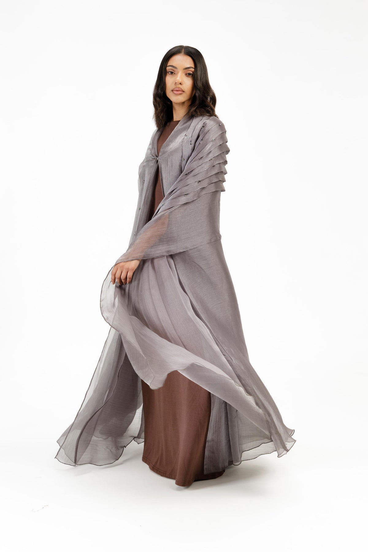 Beaded Cape Abaya - Gunmetal Gray