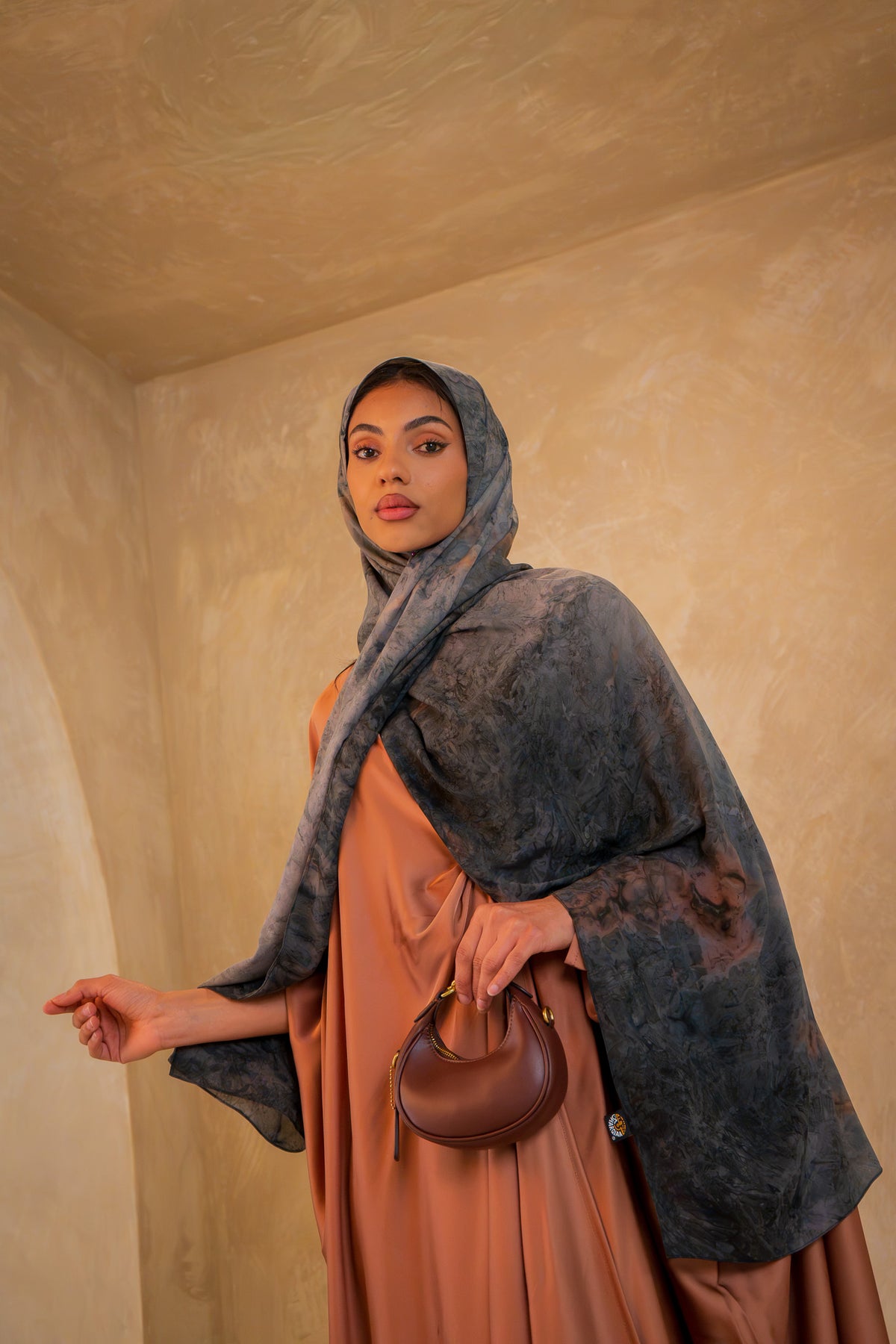 Pleated Wrap Abaya - Mocha Mousse