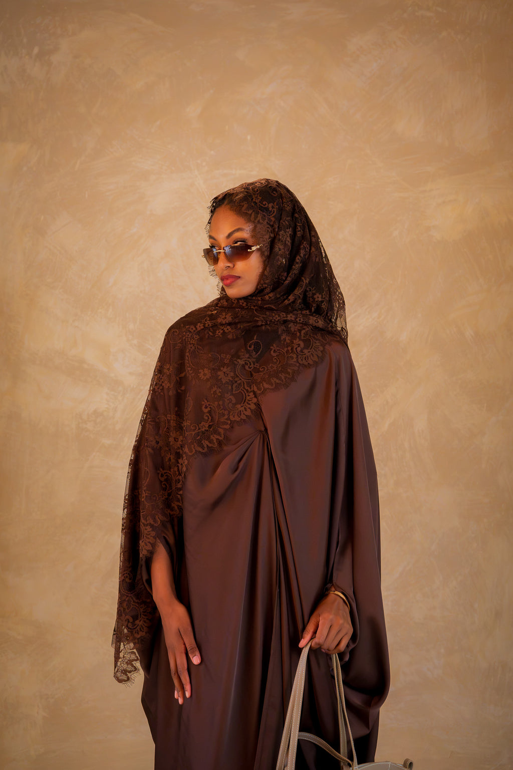 Pleated Wrap Abaya - Espresso Brown