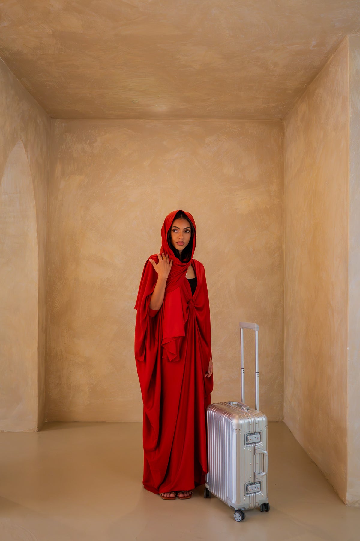 Pleated Wrap Abaya - Chilli Red