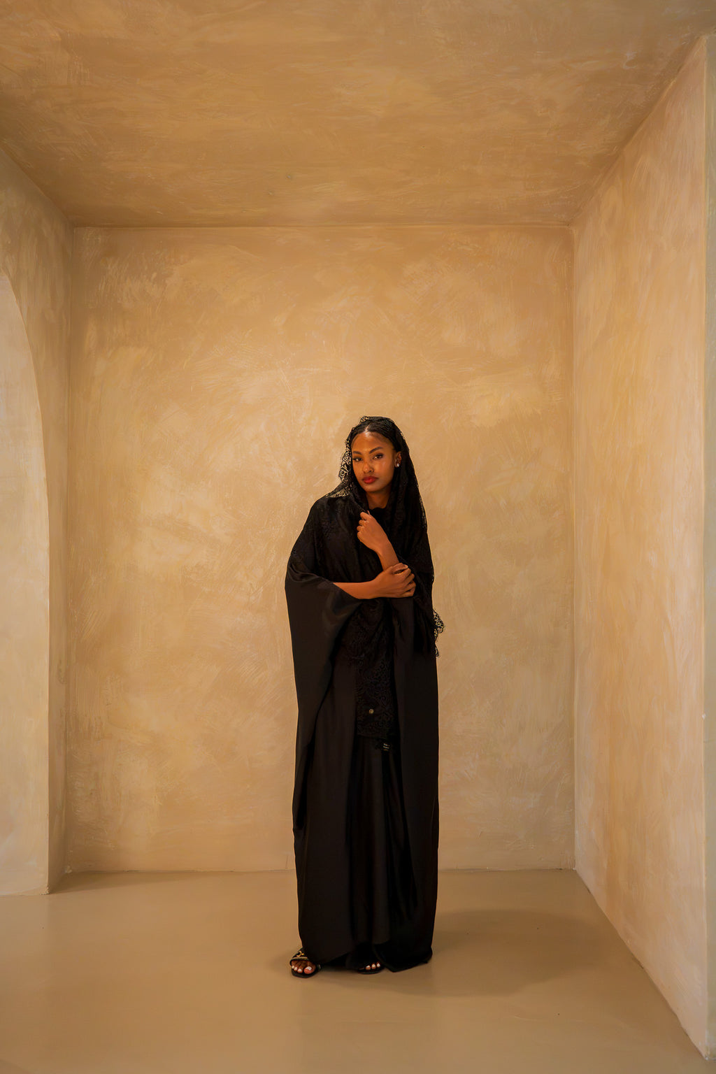 Pleated Wrap Abaya - Onyx