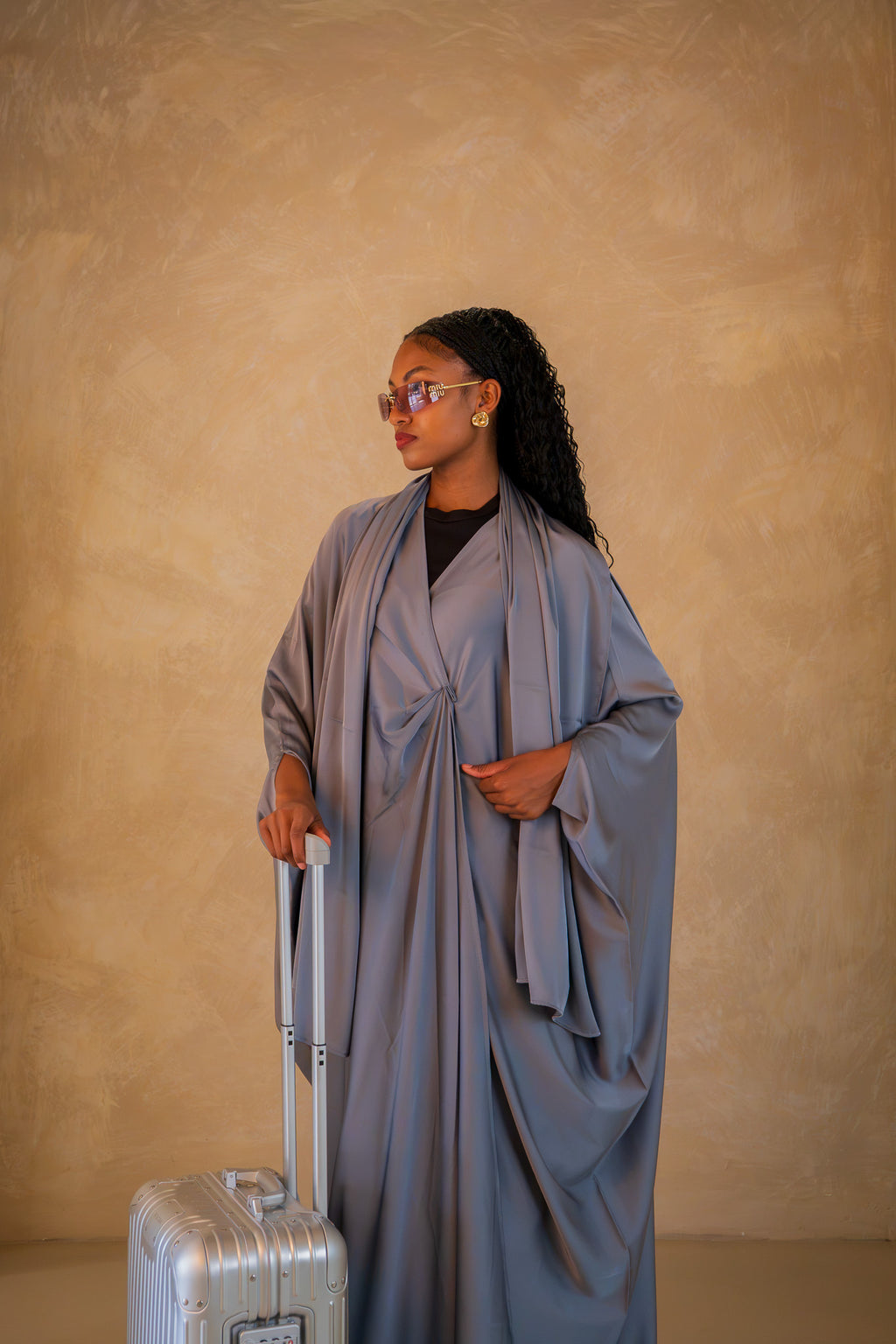 Pleated Wrap Abaya - Grey Mist