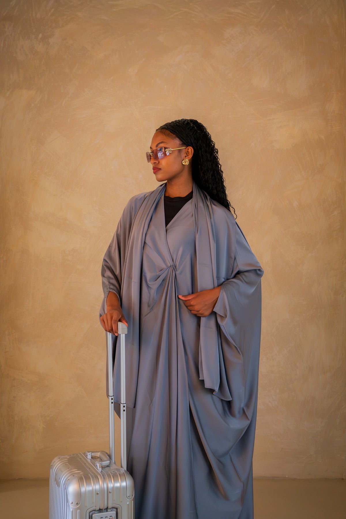 Pleated Wrap Abaya - Grey Mist
