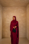 Pleated Wrap Abaya - Burgundy
