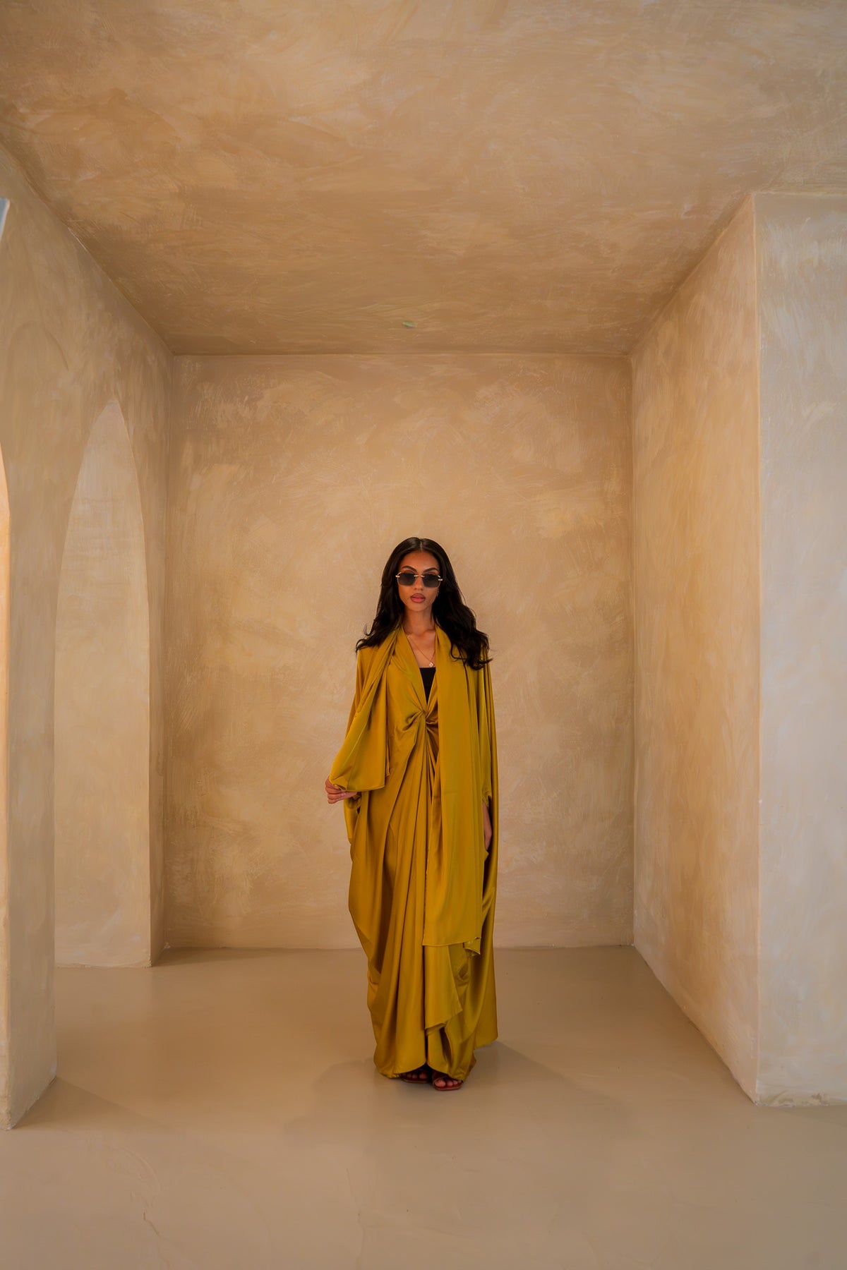Pleated Wrap Abaya - Amber Glow