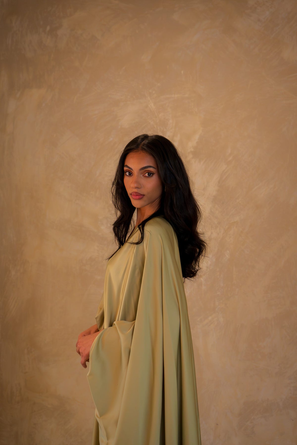 Pleated Wrap Abaya - Pistachio
