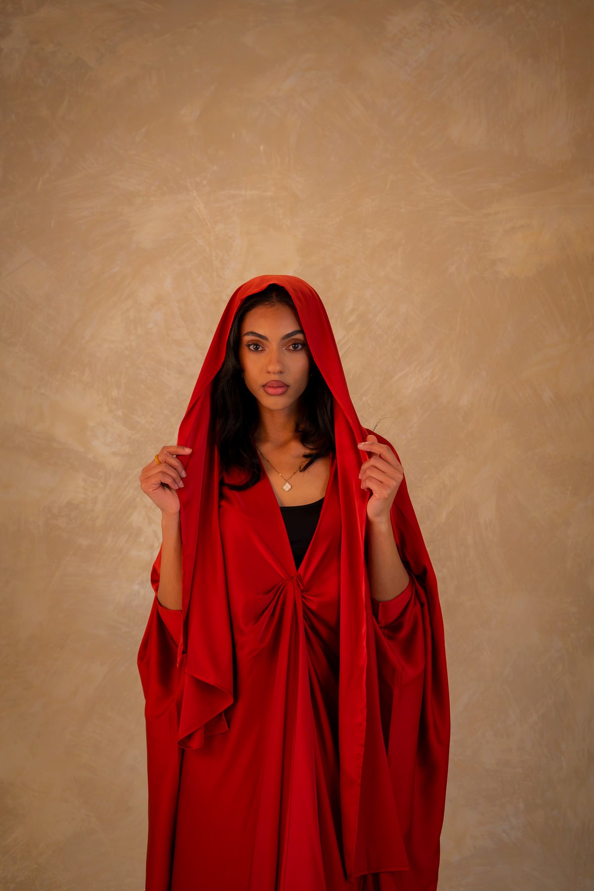 Pleated Wrap Abaya - Chilli Red