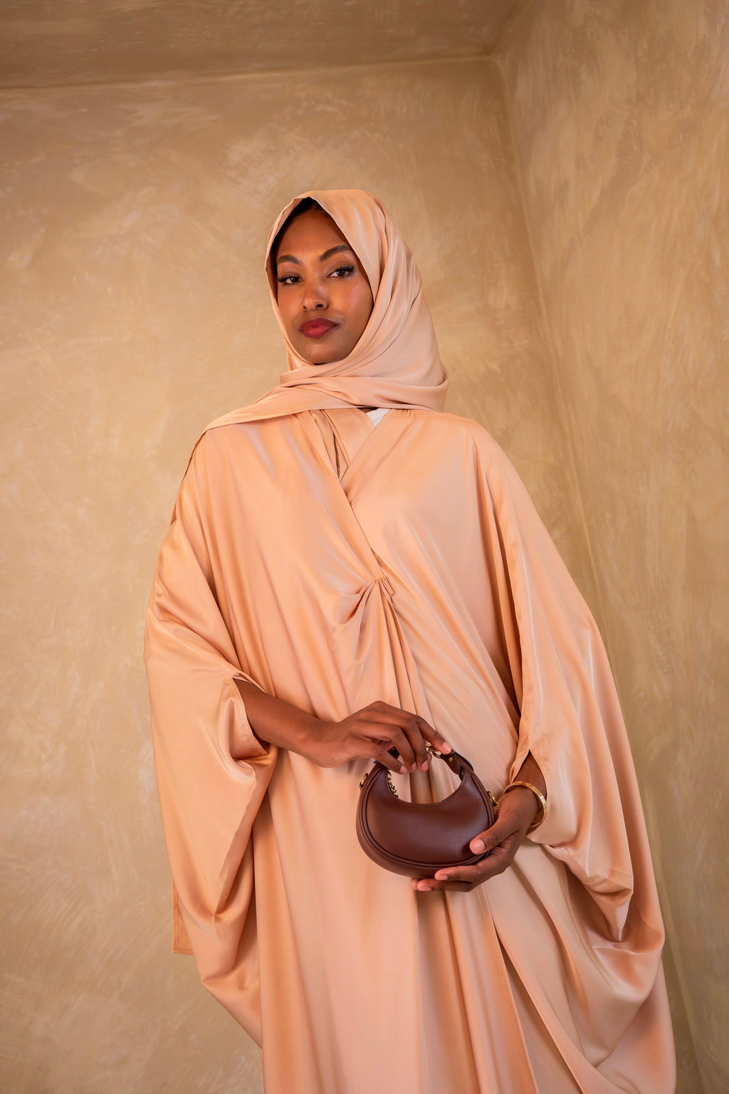 Pleated Wrap Abaya - Pale Blush