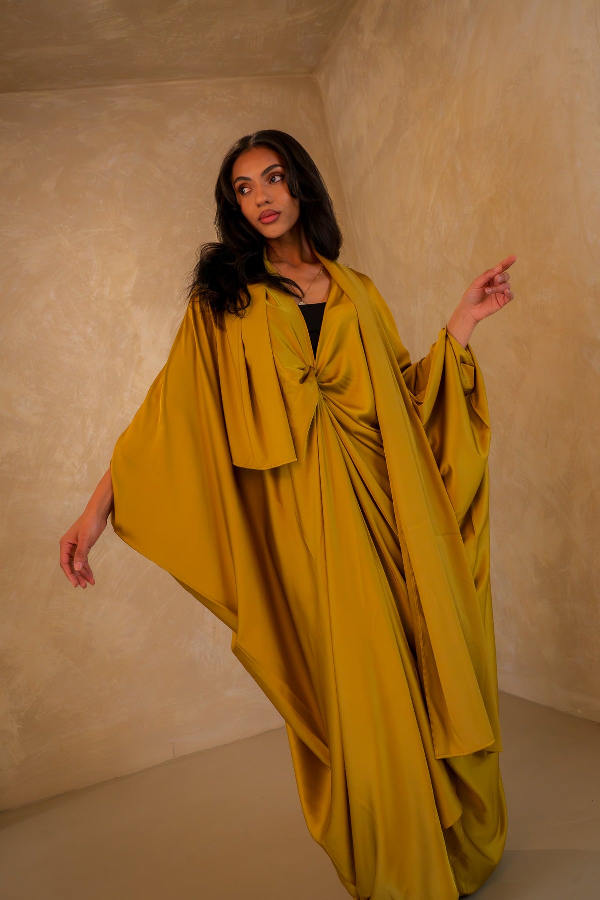 Pleated Wrap Abaya - Amber Glow