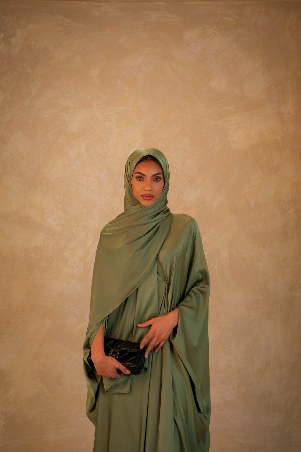 Pleated Wrap Abaya - Olive