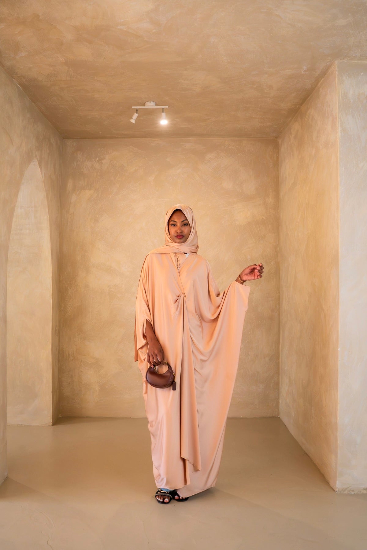 Pleated Wrap Abaya - Pale Blush