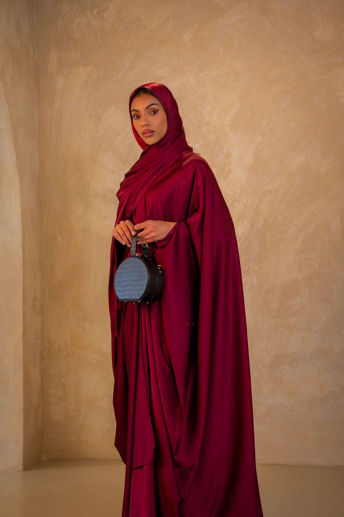 Pleated Wrap Abaya - Burgundy
