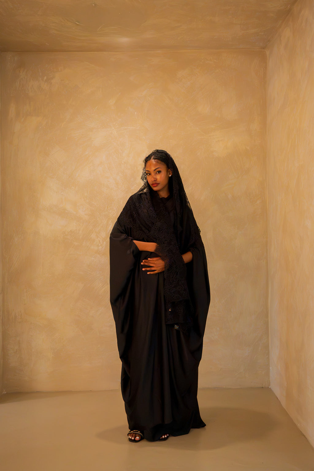 Pleated Wrap Abaya - Onyx