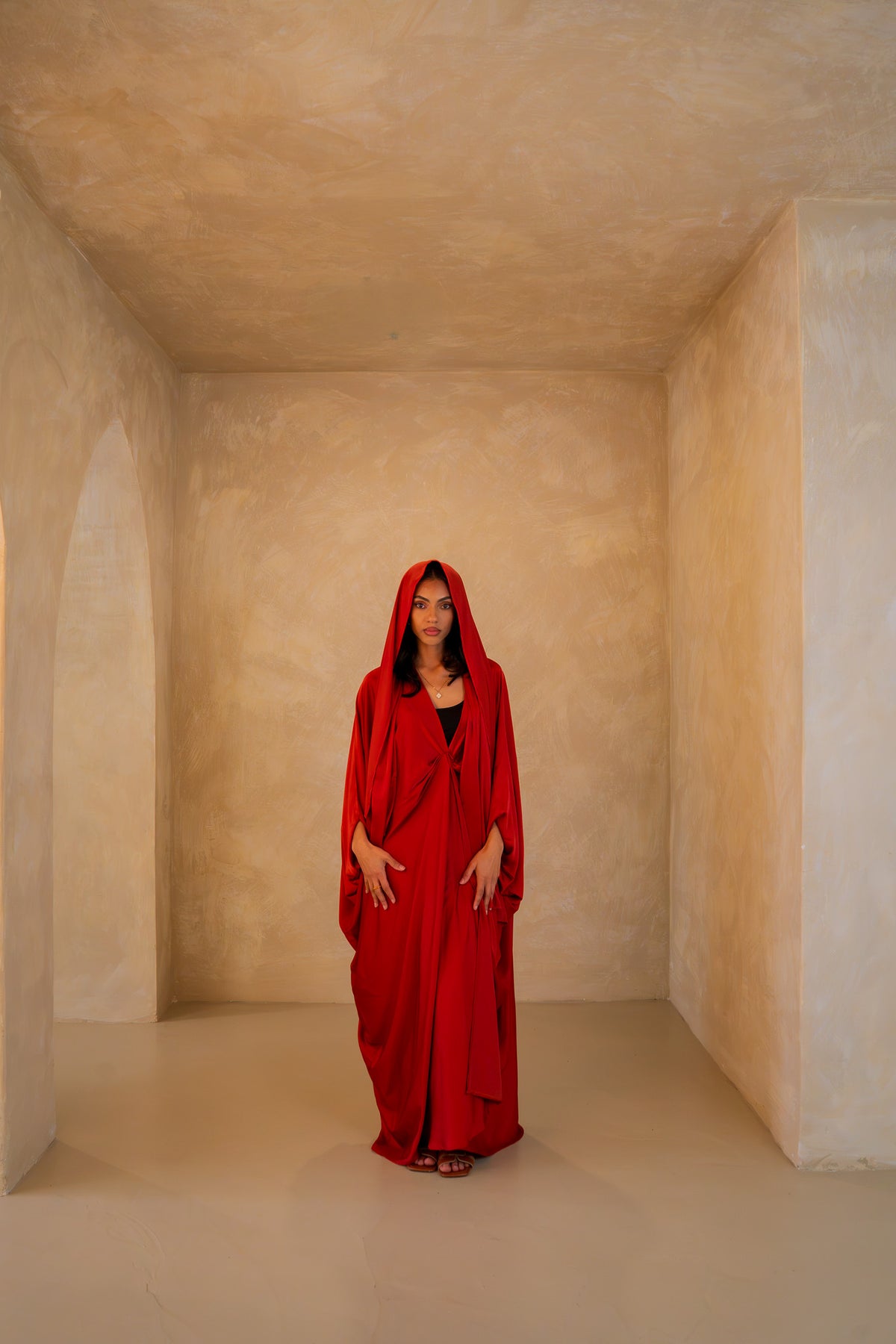 Pleated Wrap Abaya - Chilli Red