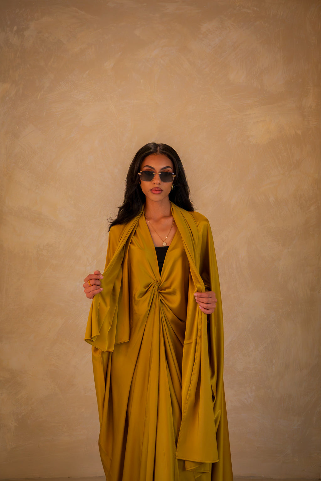 Pleated Wrap Abaya - Amber Glow