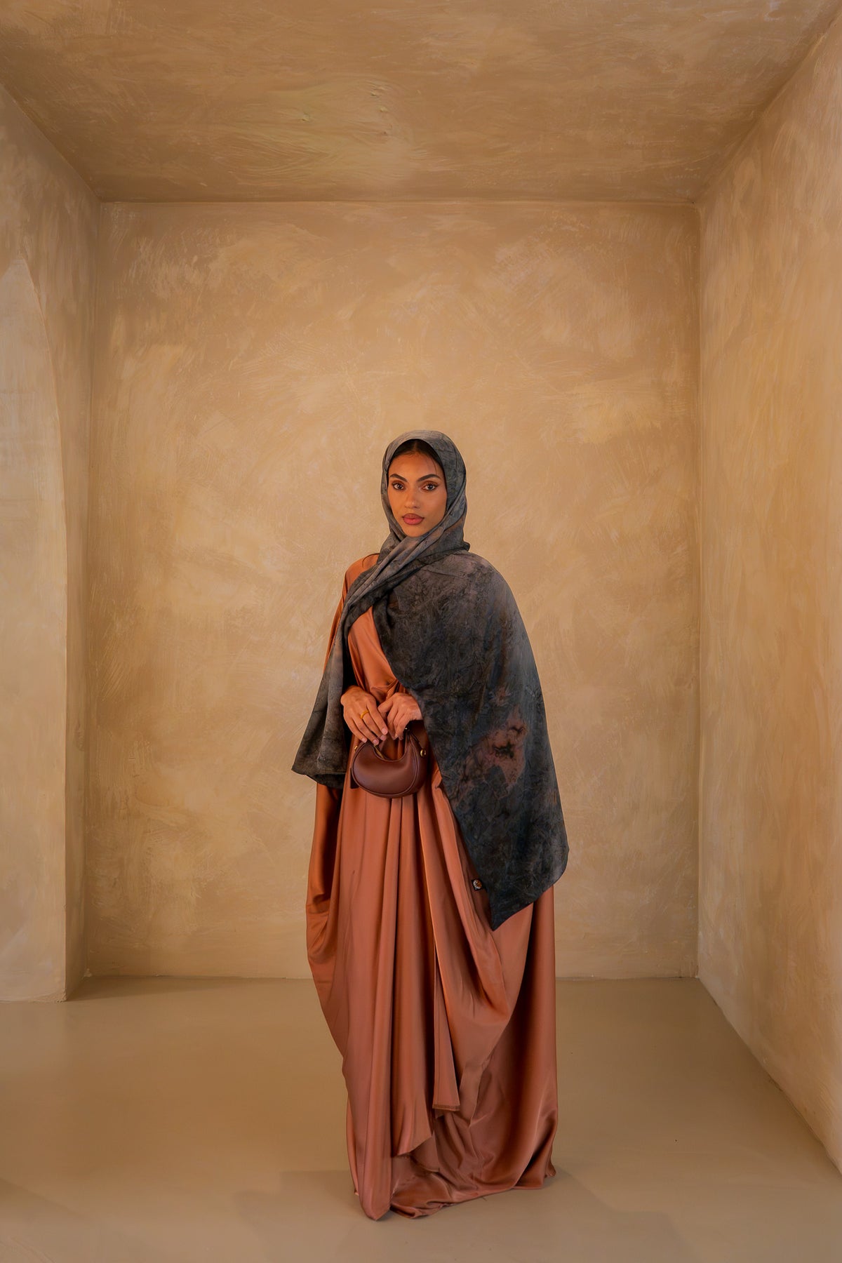 Pleated Wrap Abaya - Mocha Mousse