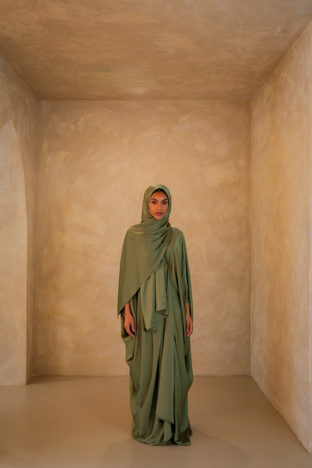 Pleated Wrap Abaya - Olive