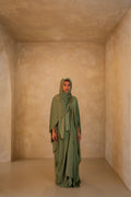 Pleated Wrap Abaya - Olive