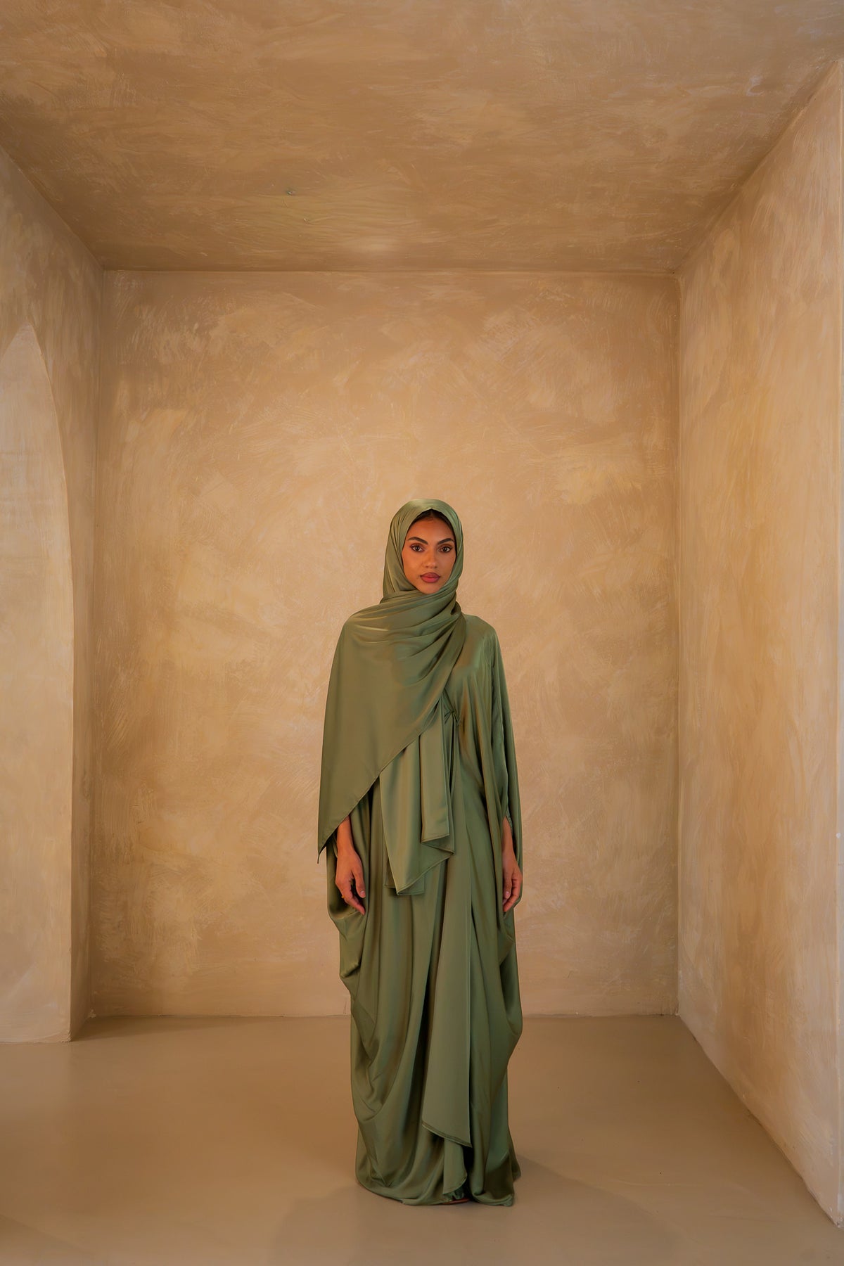 Pleated Wrap Abaya - Olive