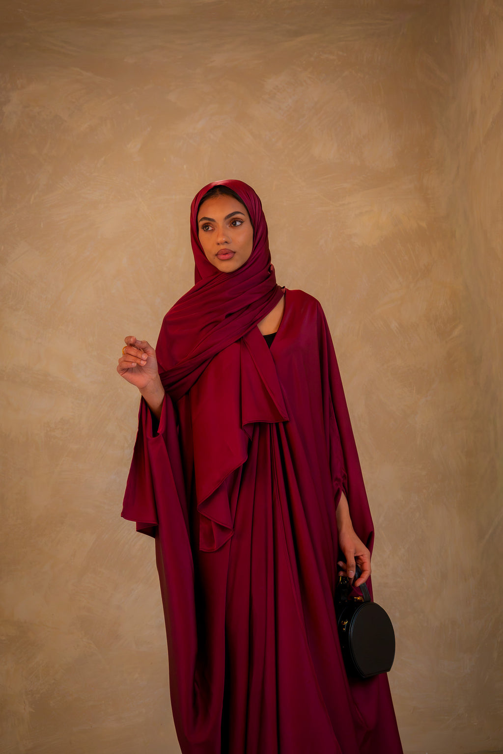 Pleated Wrap Abaya - Burgundy