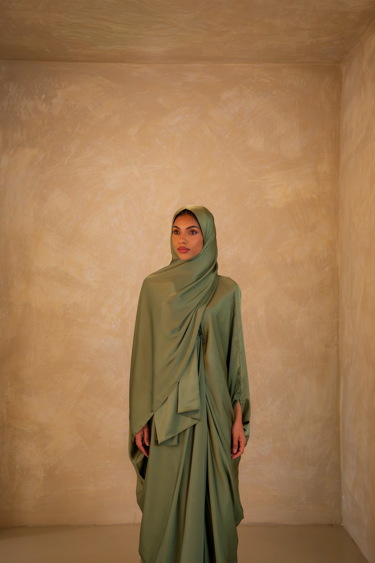 Pleated Wrap Abaya - Olive