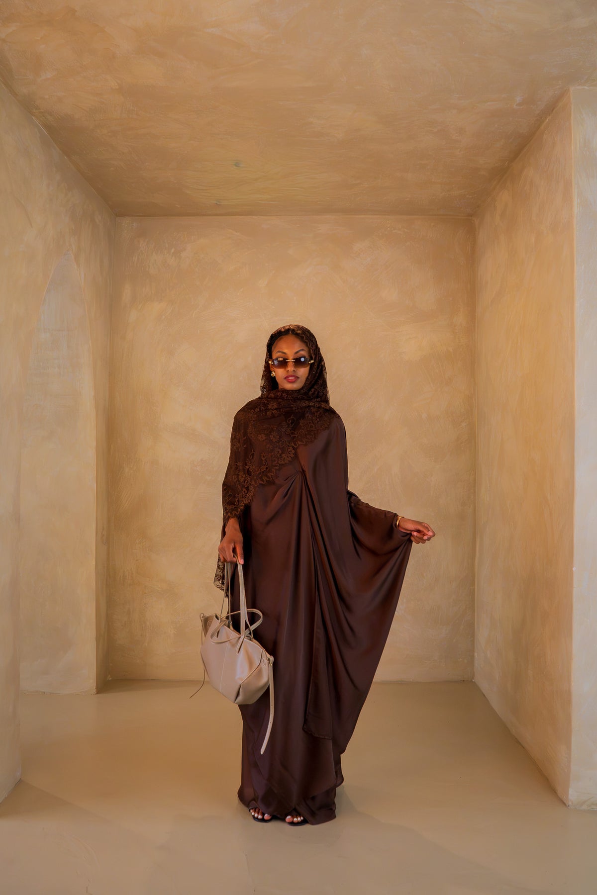 Pleated Wrap Abaya - Espresso Brown