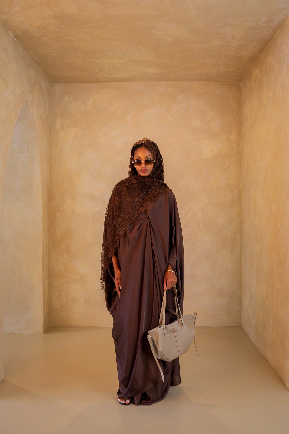 Pleated Wrap Abaya - Espresso Brown