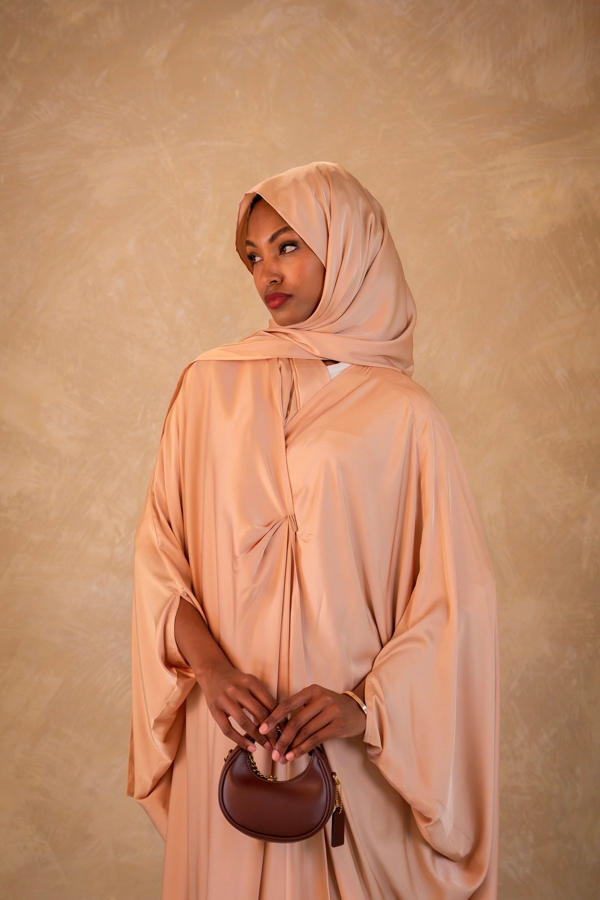 Pleated Wrap Abaya - Pale Blush