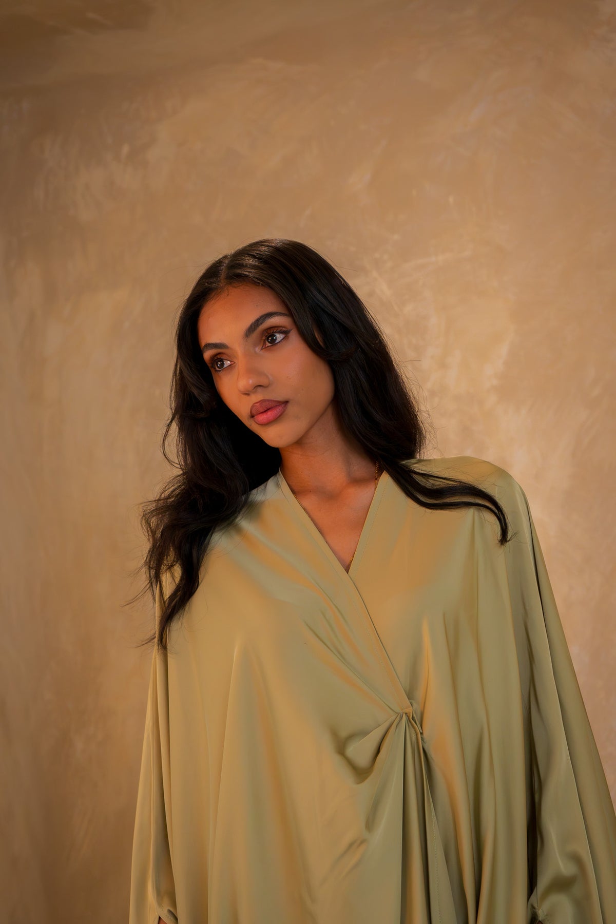 Pleated Wrap Abaya - Pistachio